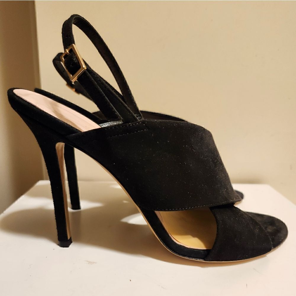 Kate Spade Black Suede Criss Cross Straps Slingback Heeled Sandals Sz.8 Ret.$195 - Picture 3 of 9